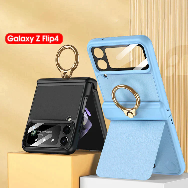 Magnetic Hinge Leather Ring Bracket Case for Z Flip 4