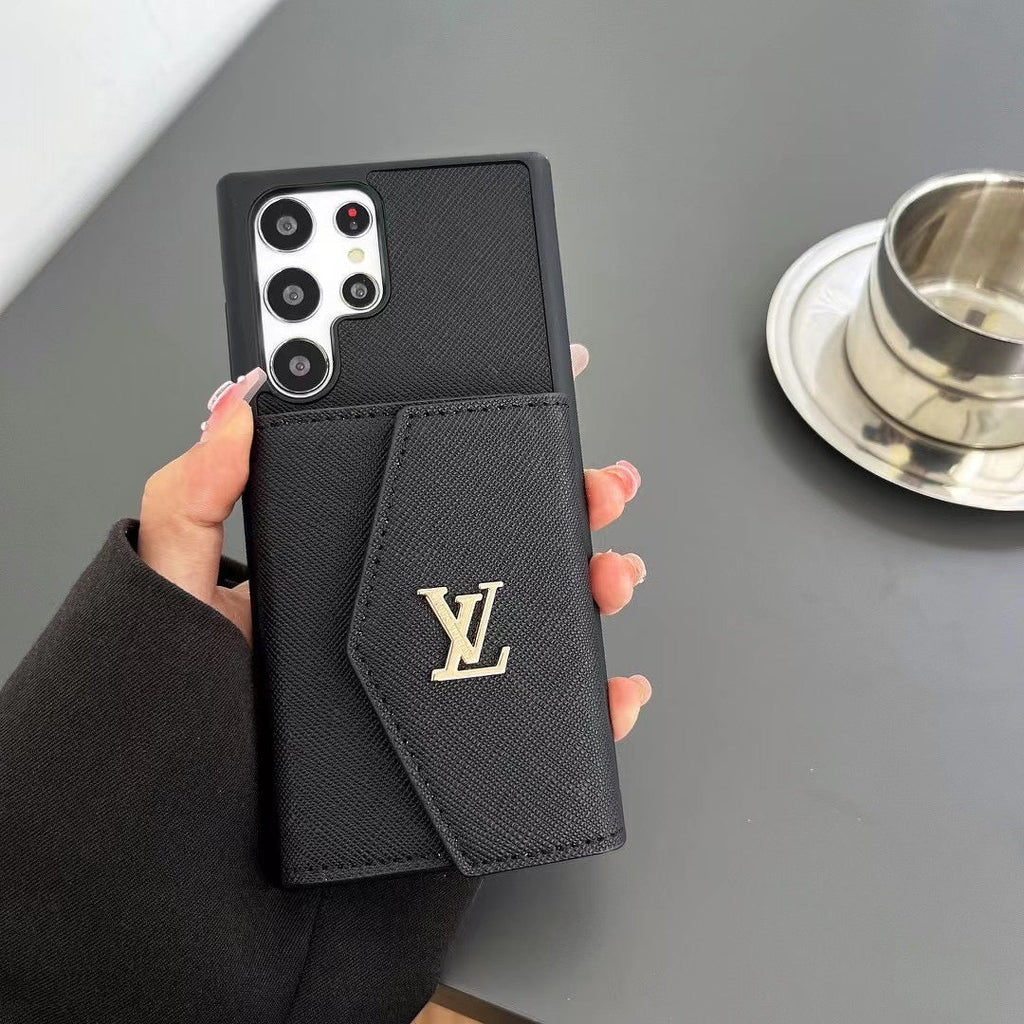Sleek Black Leather Samsung Case with Card Holder
