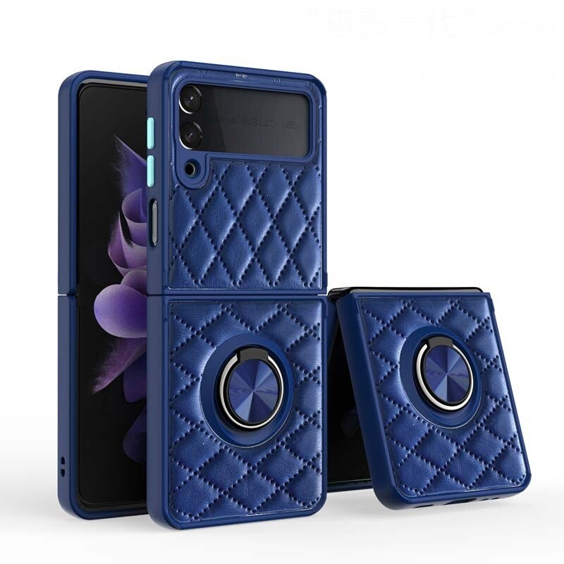 Leather Rhomboid Magnetic Ring Case for Z Flip 3
