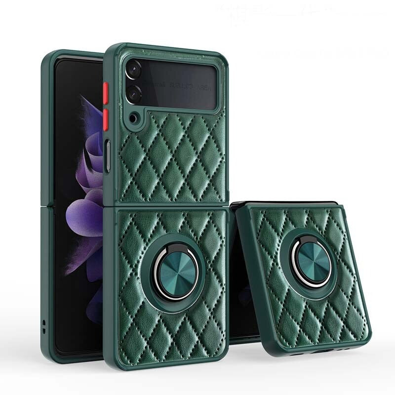 Leather Rhomboid Magnetic Ring Case for Z Flip 3