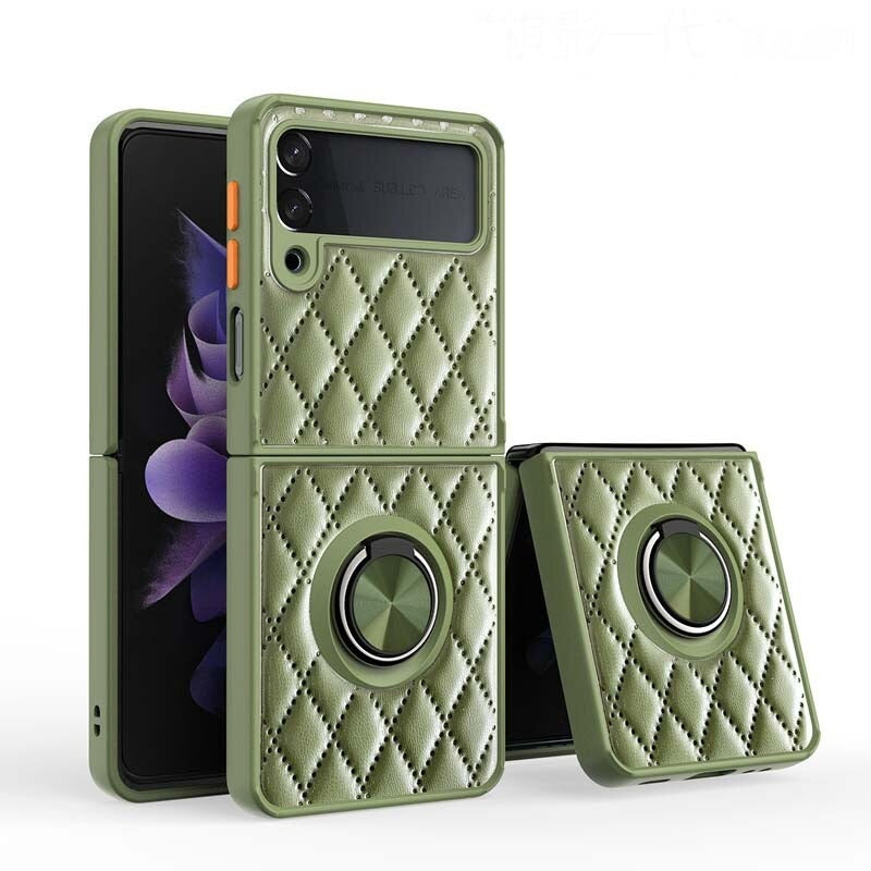 Leather Rhomboid Magnetic Ring Case for Z Flip 3