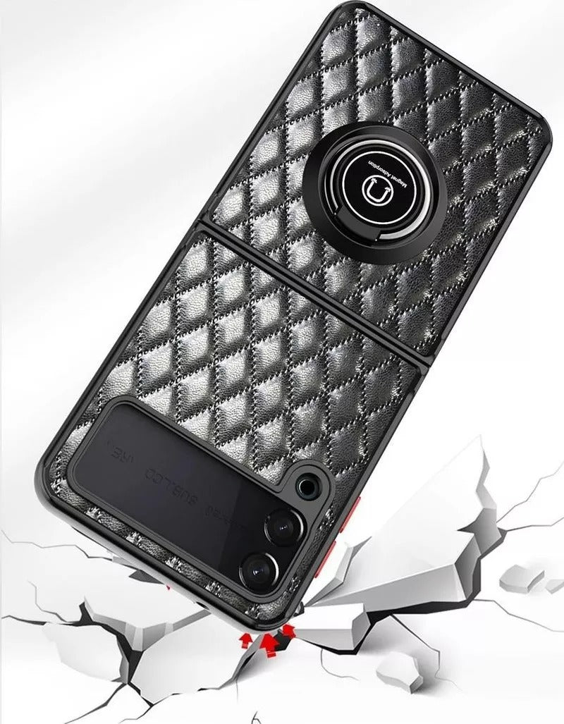 Leather Rhomboid Magnetic Ring Case for Z Flip 3