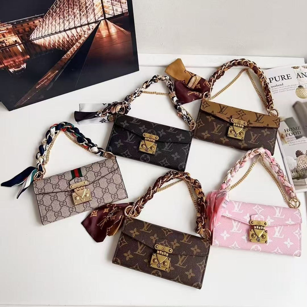 Stylish Letter Chain Wallet Case with Holster Scarf – For Samsung S Series