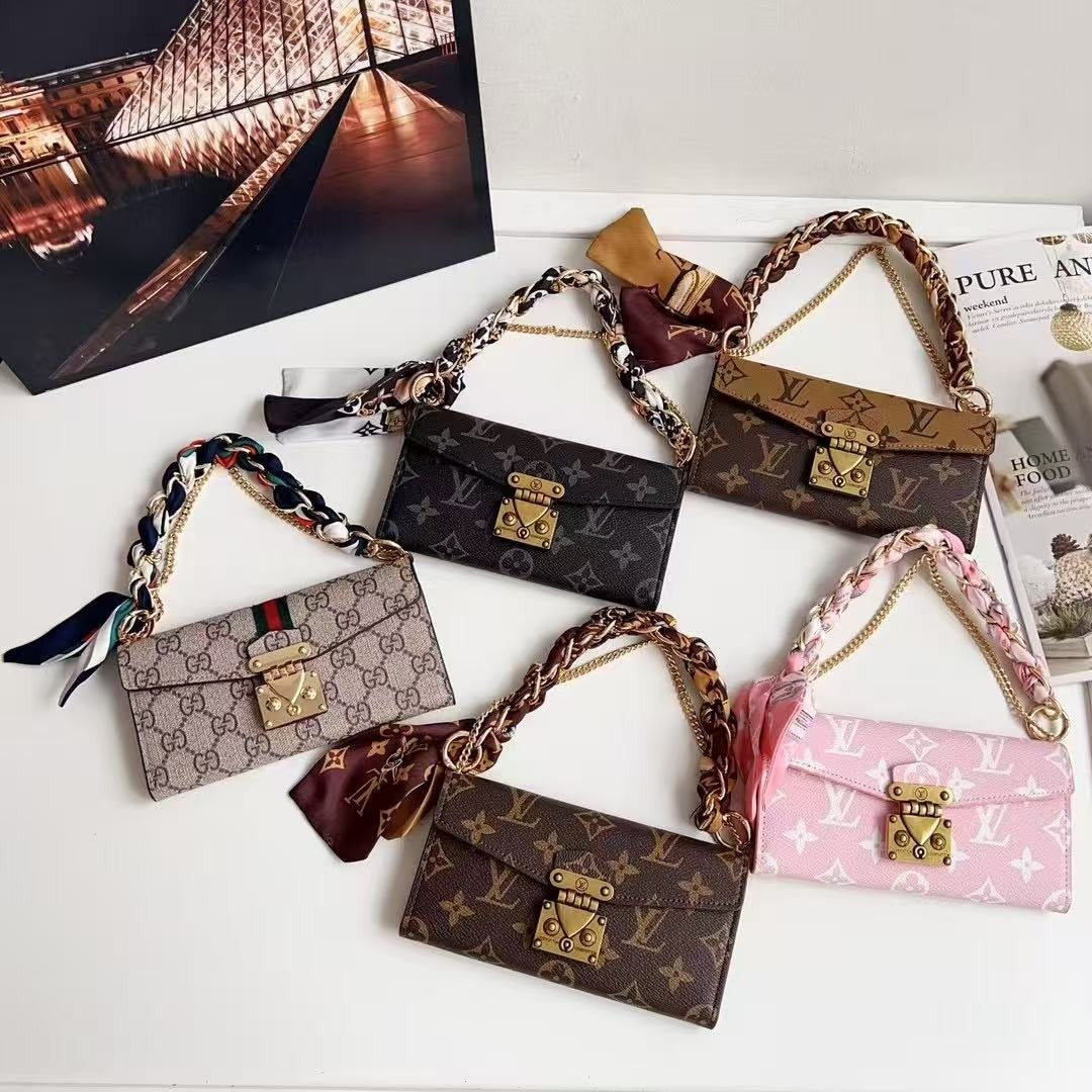 Stylish Letter Chain Wallet Case with Holster Scarf – For Samsung S Series