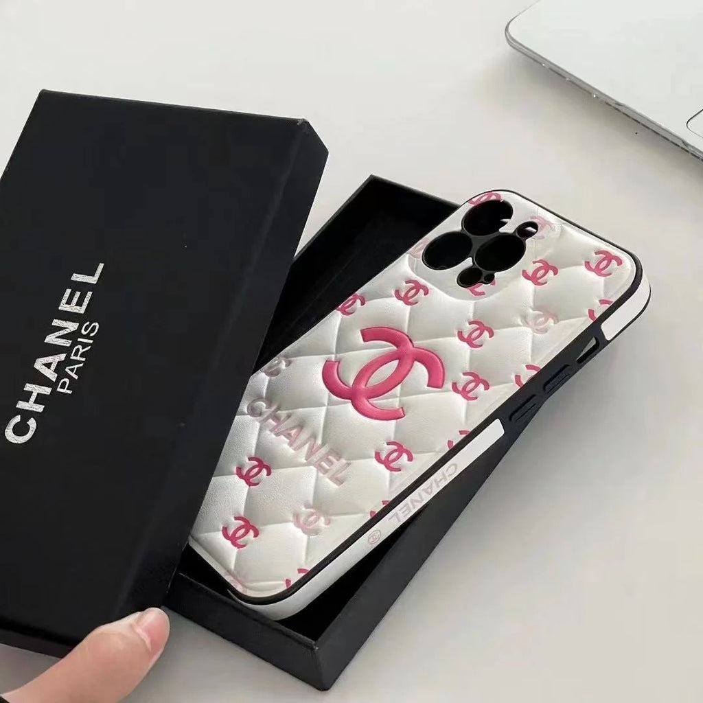 Luxury-Style Quilted Phone Cases with Iconic Monogram Design – Premium Protective Covers for iPhone