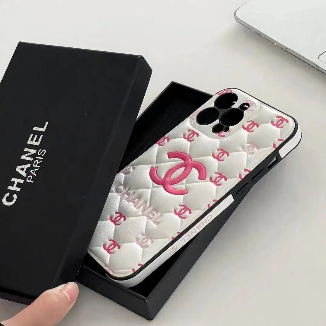 Luxury-Style Quilted Phone Cases with Iconic Monogram Design – Premium Protective Covers for iPhone
