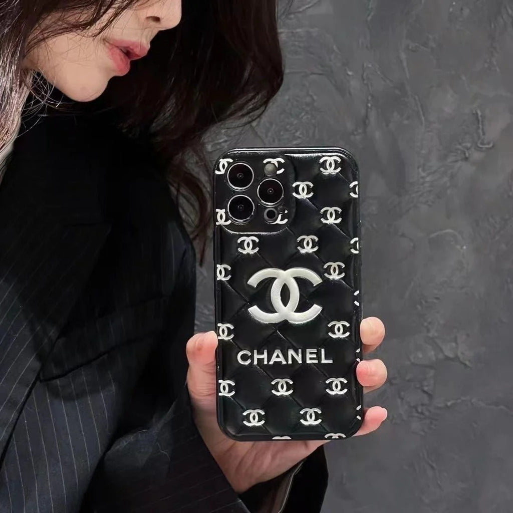 Luxury-Style Quilted Phone Cases with Iconic Monogram Design – Premium Protective Covers for iPhone