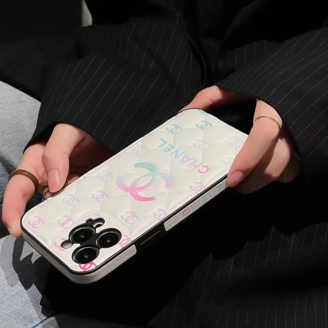 Luxury-Style Quilted Phone Cases with Iconic Monogram Design – Premium Protective Covers for iPhone