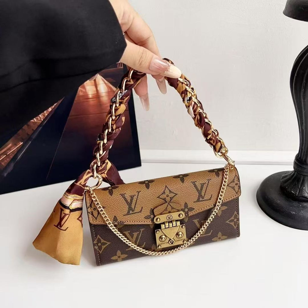 Stylish Letter Chain Wallet Case with Holster Scarf – For Samsung S Series