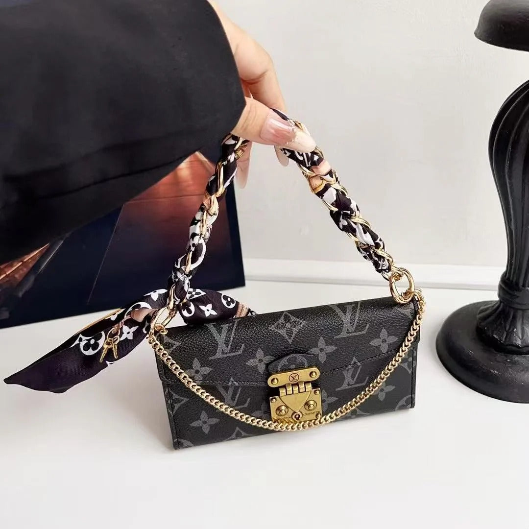 Stylish Letter Chain Wallet Case with Holster Scarf – For Samsung S Series