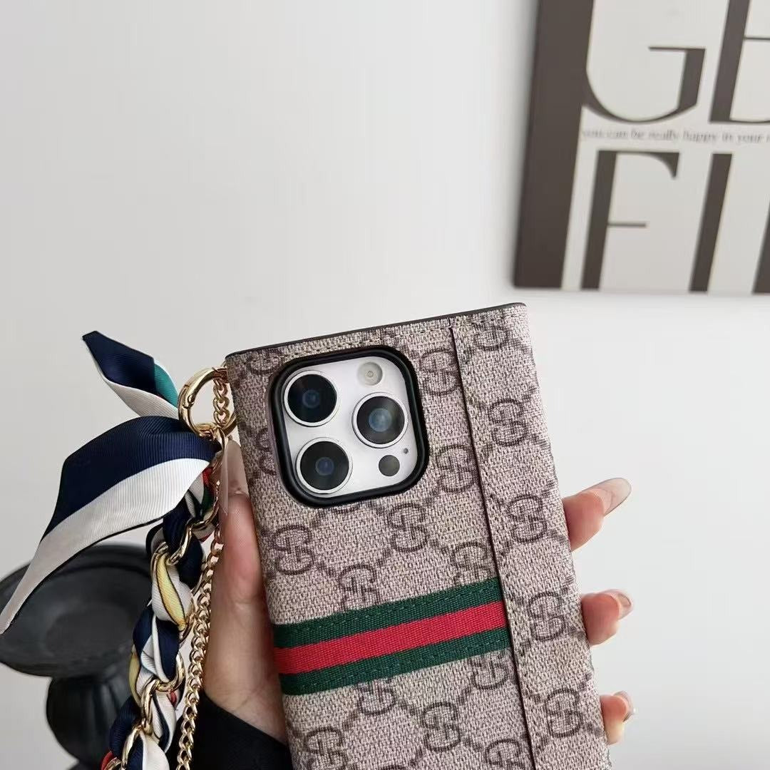 Stylish Letter Chain Wallet Case with Holster Scarf – For Samsung S Series