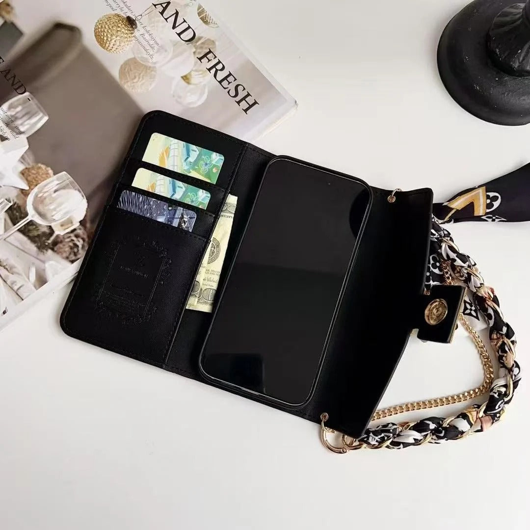 Stylish Letter Chain Wallet Case with Holster Scarf – For Samsung S Series