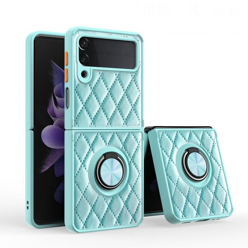 Leather Rhomboid Magnetic Ring Case for Z Flip 3