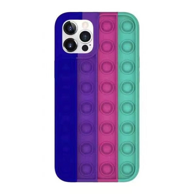 Relive Stress Pop Fidget Toys Push It Bubble Silicone Phone Case For Iphone SE 11 12 Pro Max Soft Cover
