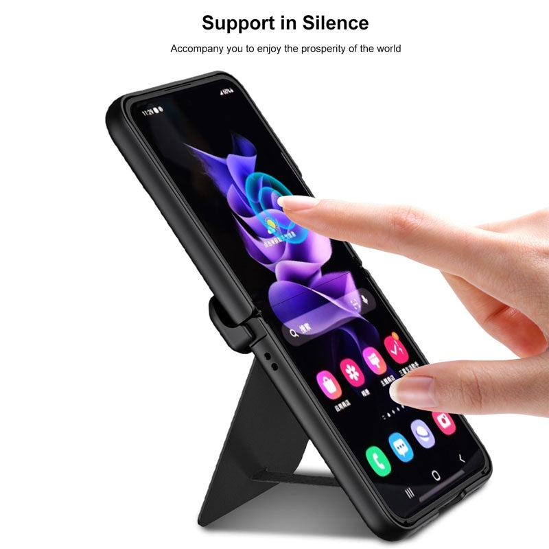 Magnetic Hinge Leather Ring Bracket Case for Z Flip 4