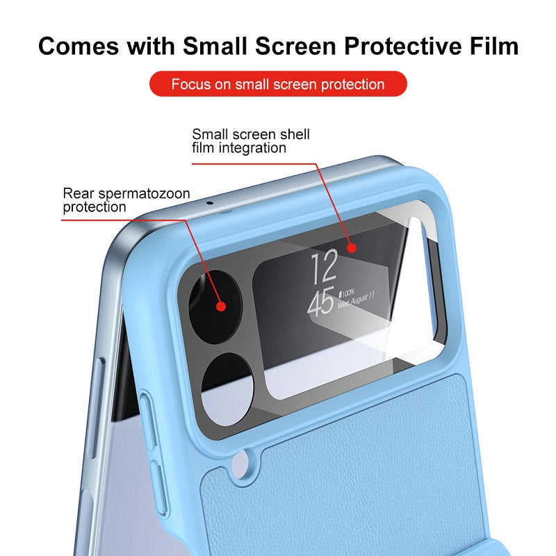 Magnetic Hinge Leather Ring Bracket Case for Z Flip 4
