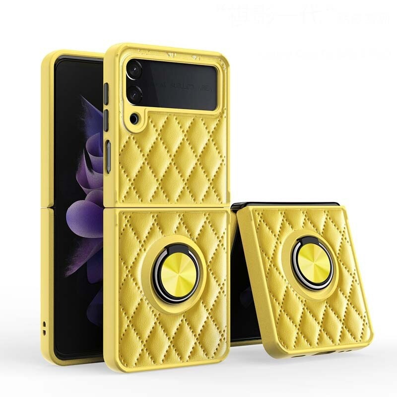 Leather Rhomboid Magnetic Ring Case for Z Flip 3